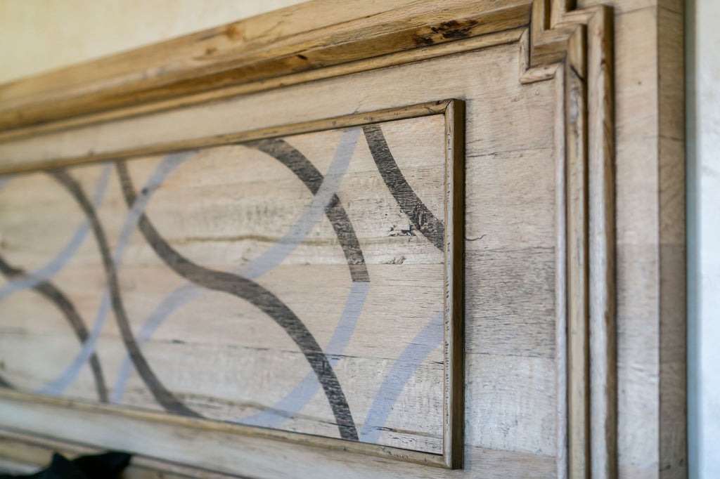 Geometric Design Detail Shown on Solid Oak Ryan Headboard